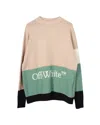 Off-white Intarsia Logo Colorblock Sweater In Multicolor Wool In Multi