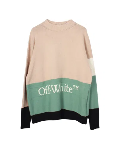 Off-white Intarsia Logo Colorblock Sweater In Multicolor Wool