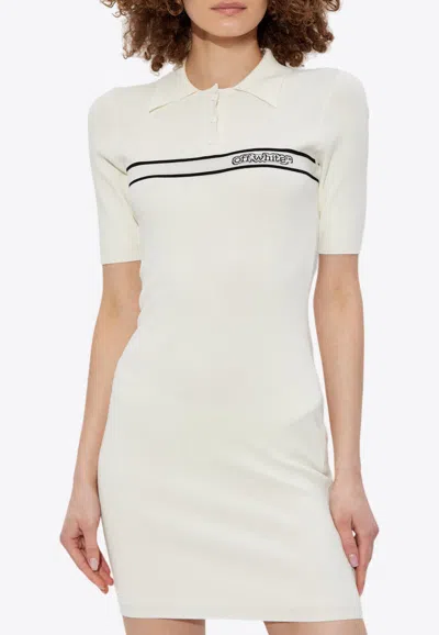 Off-white Intarsia Logo Mini Polo Dress In Cream