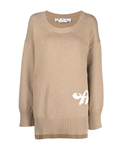 OFF-WHITE INTARSIA-LOGO RIBBED JUMPER