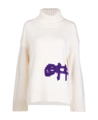 Off-white Intasia-logo Roll-neck Jumper In White