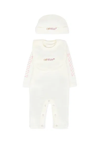 Off-white Ivory Babygrow Set For Baby Girl With Logo In White