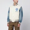 Off-white Ivory Bomber Jacket With Denim Sleeves In White