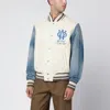 Off-white Ivory Bomber Jacket With Denim Sleeves In Animal Print