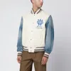 Off-white Ivory Bomber Jacket With Denim Sleeves In Neutral