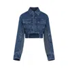 Off-white Cropped Denim Moto Jacket With Front Cutout In Blue
