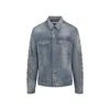 Off-white Denim Jacket With Frayed Diagonal Stripes In Blue