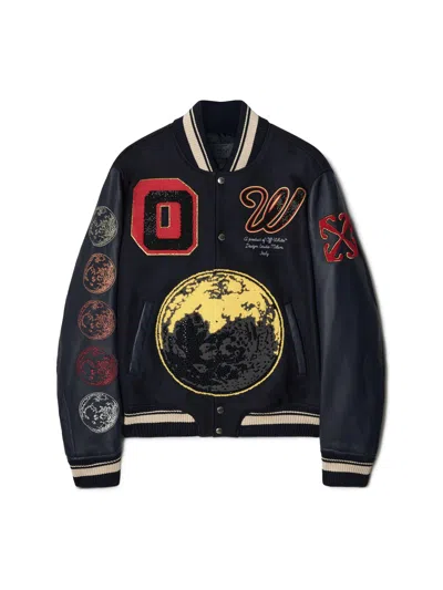 Pre-owned Off-white Jacket Virgil Logo Caravaggio Bomber Puffer Coat In Black