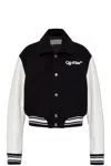 Off-white Varsity Cropped Bomber Jacket In White/black