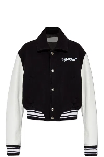 Off-white Varsity Cropped Bomber Jacket In Multicolor