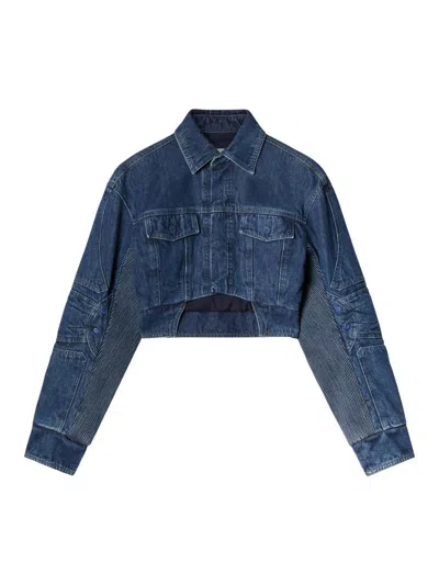 Off-white Cropped Motorcycle Jacket In Blue