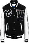 Off-white Leather And Wool Varsity Bomber In Multi