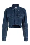 Off-white Cropped Denim Moto Jacket With Front Cutout In 4500