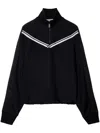 Off-white Stylish Women's Cropped Jacket With High Neck And Sporty Stripe Detail In Black
