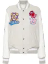 Off-white Wo Characters Varsity Bomber Jacket In Milk Gree