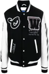Off-white Leather And Wool Varsity Bomber In Multicolor