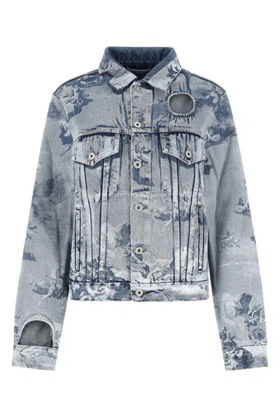 Off-white Off White Printed Denim Jacket In Blue