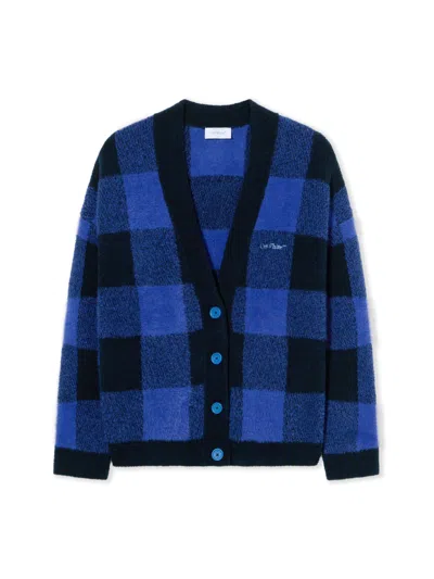 OFF-WHITE JACQUARD CHECK KNIT CARDIGAN