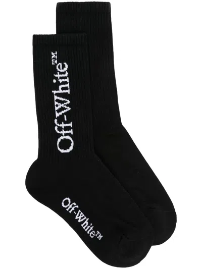 Off-white Jacquard-logo Socks In Black