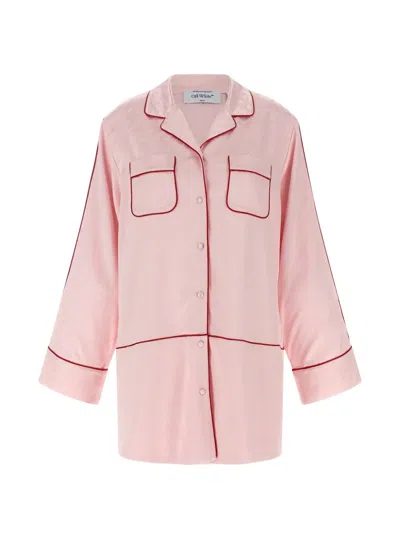 Off-white Jacquard Satin New Roxy Pajama Shirt And Blouse Pink