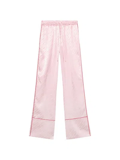 Off-white Jacquard Satin Pajama Trousers In Pink
