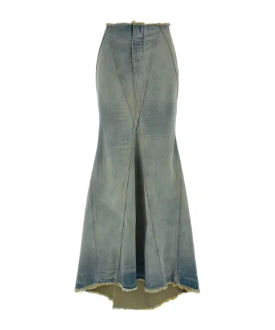 OFF-WHITE OFF-WHITE LOGO DETAILED FRAYED HEM DENIM SKIRT