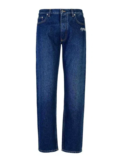 OFF-WHITE SCRIPT TAPERED BLUE COTTON JEANS