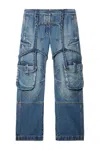 Off-white Off White Cargo Jeans With Harness Details In Navy
