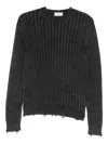 Off-white Crew Neck Long Sleeve Knitwear With Distressed Hem In Black