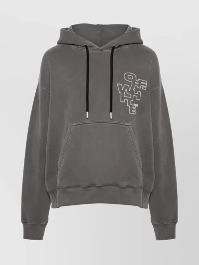 Off-white Jersey Cotton Hoodie Drawstring In Grey
