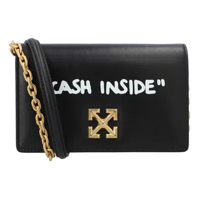 Off-white Jitney 0.5 Leather Shoulder Bag W/ Quote In Black