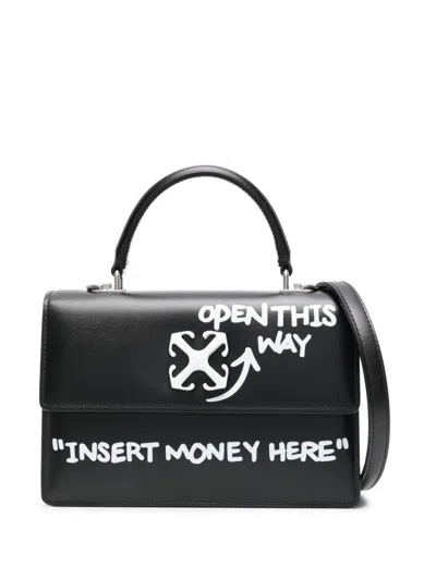 Off-white Jitney 1.4 Leather Tote Bag In 1001 Black White