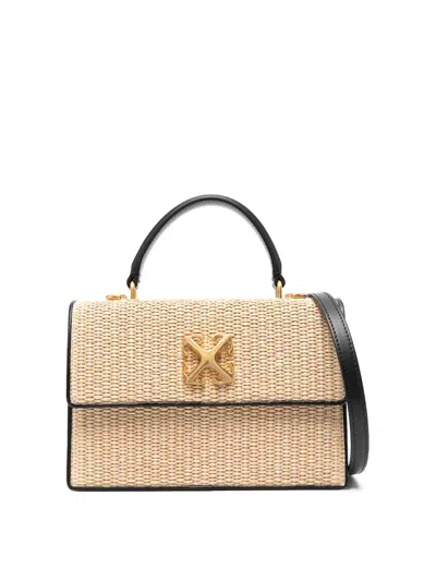 Off-white Jitney 14 Raffia Tote Bag In Beige