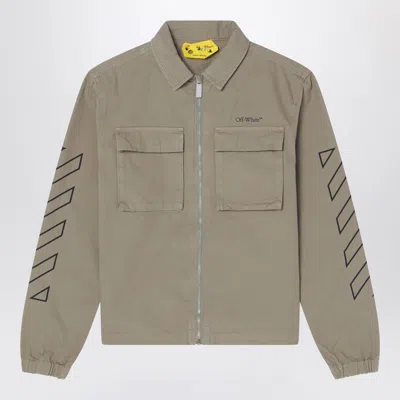 Off-white Kaki Zip-up Jacket In Cotton In Green