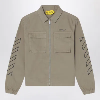 Off-white Kids' Kaki Zip-up Jacket In Cotton In Green