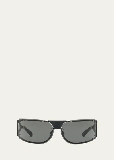 Off-white Kenema Mixed-media Wrap Sunglasses In Black