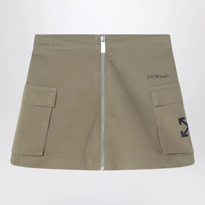Off-white Khaki Cotton Zip Skirt In Green