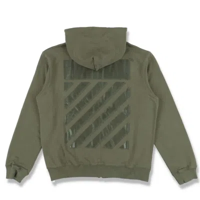 Pre-owned Off-white Khaki Rubber Diagonals Logo Zip Hoodie