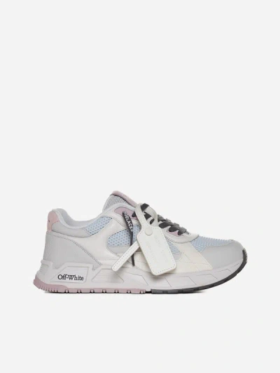 Off-white Kick Off Leather And Mesh Sneakers In Grey,light Blue,lilac
