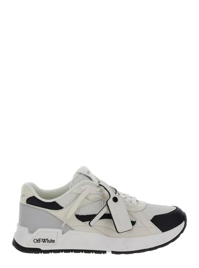 OFF-WHITE WHITE AND BLACK LOW TOP SNEAKERS WITH LOGO DETAIL IN TECHNO FABRIC MAN