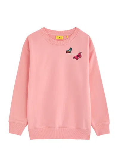 Off-white Kids Arrow Butterfly Printed Cotton Sweatshirt In Pink