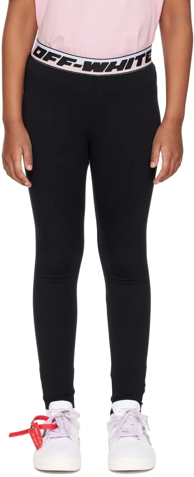 Off-white Kids Black Band Leggings In Black Black