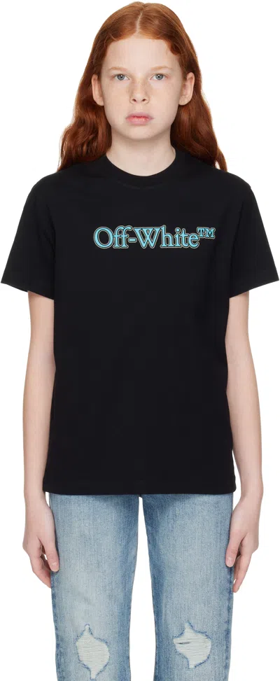 Off-white Kids Black Big Bookish T-shirt In Black - Light Blue