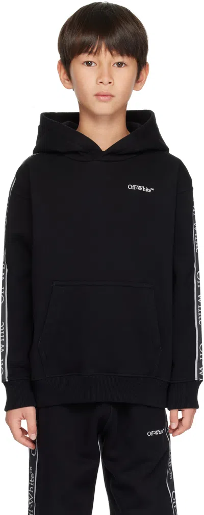 Off-white Kids Black Bookish Logo Band Hoodie In Black - White