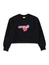Off-white Kids Black Cropped Cotton Sweatshirt With Heart Print In Black