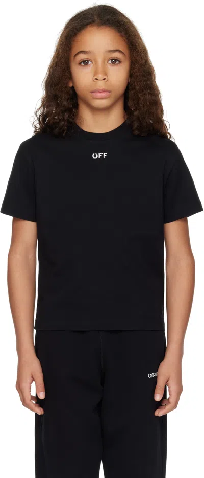 Off-white Kids Black Off Stamp T-shirt In Black - White