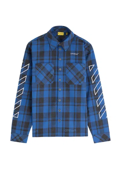 Off-white Kids Bookish Logo Checked Flannel Shirt In Blue