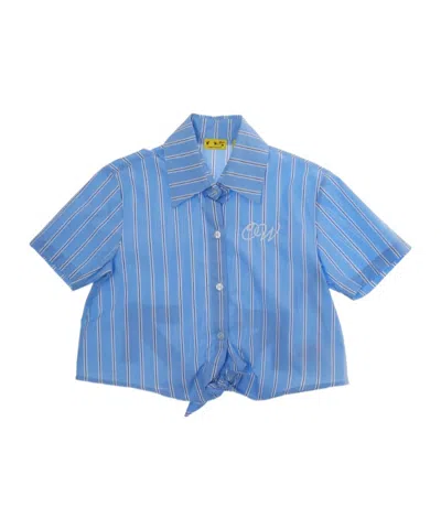 Off-white Babies'  Kids Embro Bow Striped Shirt In Blue