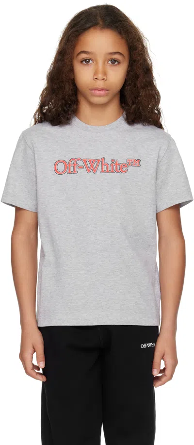 Off-white Kids Gray Big Bookish T-shirt In Grey Melange - Coral