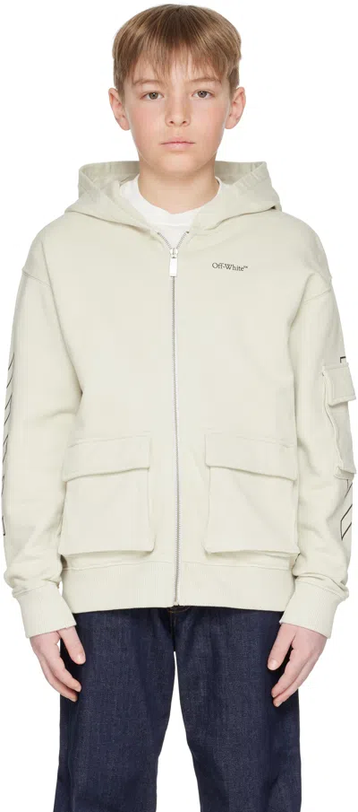 Off-white Kids Gray Bookish Diag Zip Up Hoodie In Light Grey -